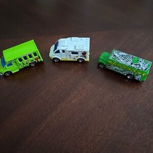 3 Vintage Diecast Toy Vehicles Dinosaur Ice Cream Truck Science Bus Matchbox